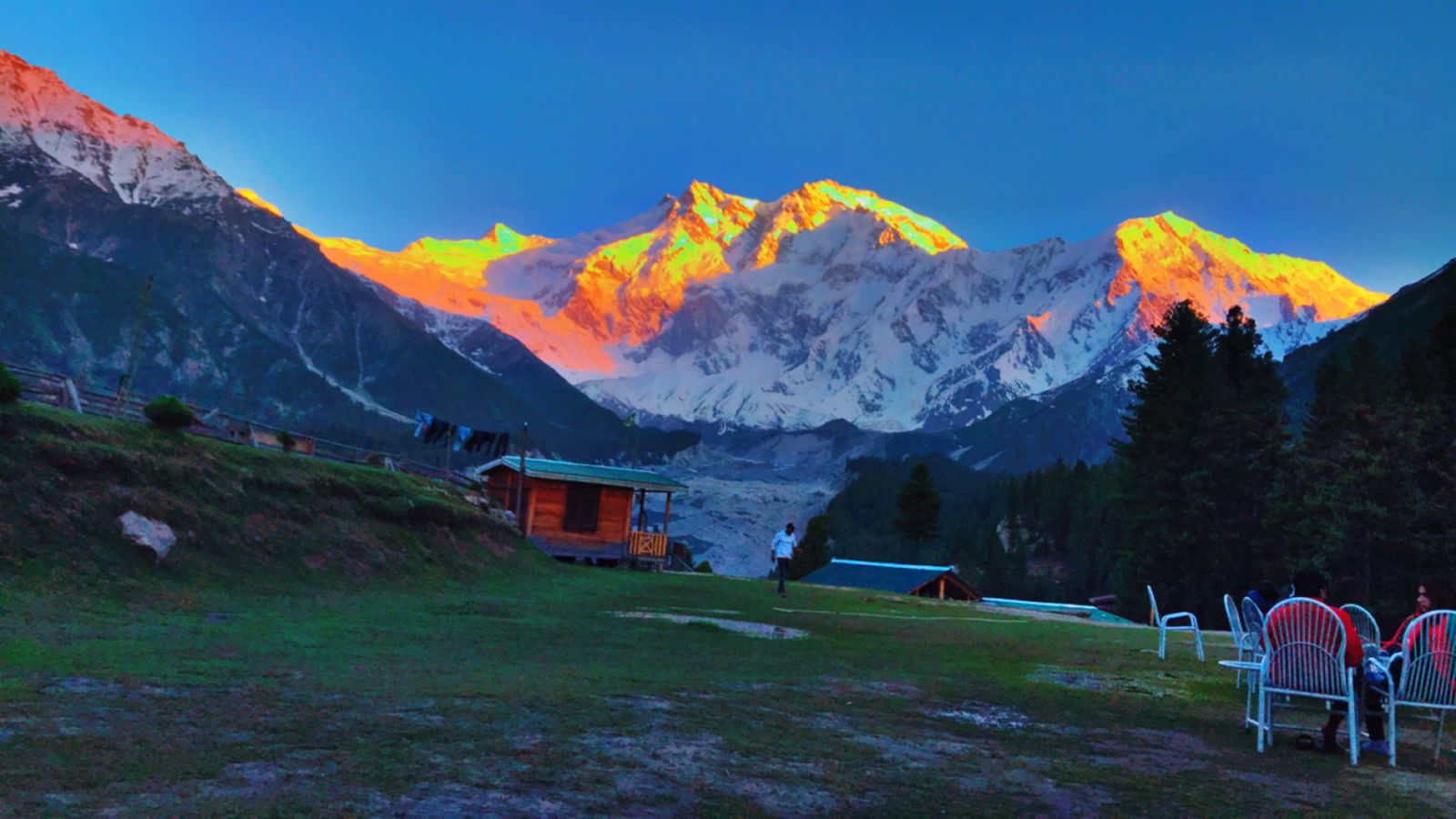 Tea served at Broad View with Nanga Parbat in the background.